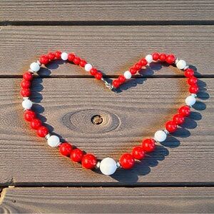 Vintage Red and White Beaded‎ Necklace
